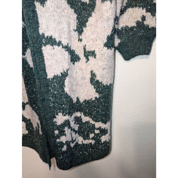 Brazos Market Women's Open Front Duster Sweater Cardigan Green and Cream One Sz - Picture 5 of 15